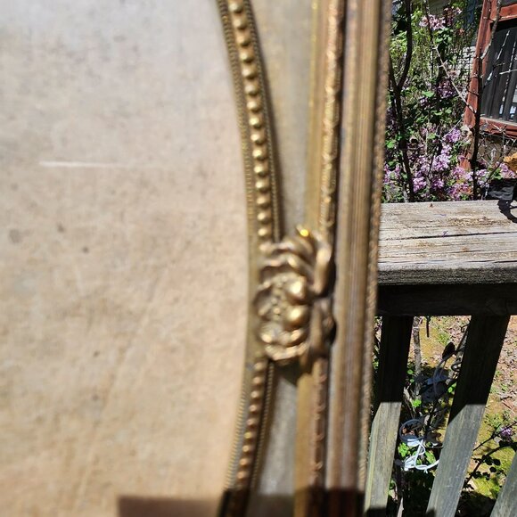 Antique Ornate Brass Oval Glass Picture Frame With Gold Matting & Fabric Backing - Picture 8 of 14